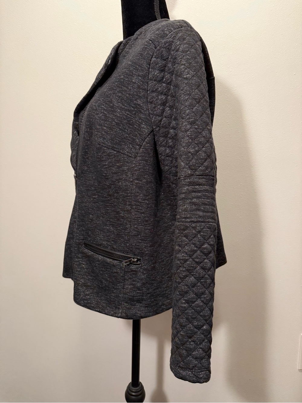 Ruff Hewn Charcoal Quilted-Sleeve Zip Jacket - Picture 3 of 5